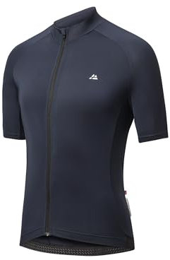 DANISH ENDURANCE Cycling Jersey Mens, Short Sleeve Mountain Bike Jersey, with Full Zipper and Rear Pockets, Navy, L