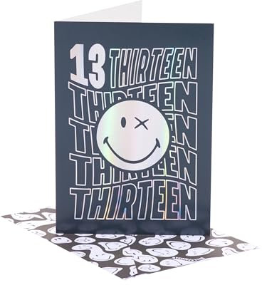 UK Greetings Smiley World Geburtstagskarte zum 13. Geburtstag für Ihn | Happy Birthday Geschenke | Ihn, Jungen, Männer | Silberfolien-Design | mit Umschlag | 133 x 184 mm