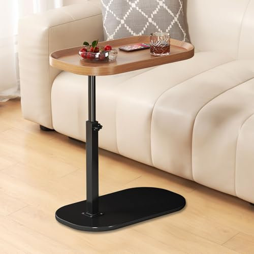 liameya C Shaped Side Table Adjustable Height, 360°Swivel Sofa Table that Slide Under, Modern Small Coffee Table for Couch/Bed/Bathtub, for Living Room, Bedroom (Wood)