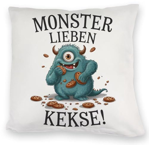 speecheese Blaues Monster mit Keks Kuschelkissen Monster lieben Kekse Lustiges DekoKuschelkissen - perfekt für Kinderzimmer