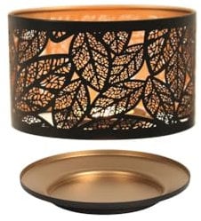 Aroma Jar Shade & Tray Set Metal Silhouette Black & Gold - Leaves 15cm