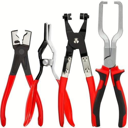 Professonal Hose Clamp Tool Kit – 4-Piece Fuel Line Clamp Remover and Installer Set Designed for Fuel System, Cooling Hoses, and Engine Bay Maintenance for DIYers and Mechanics Working