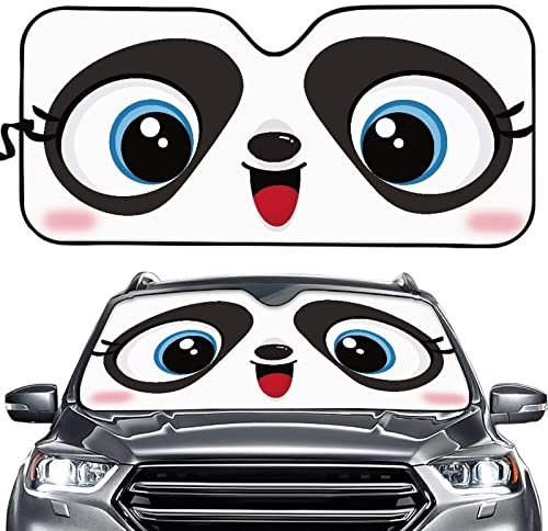 Lindo Dibujo De Panda con Ojos De Dibujos Animados Parasol para Parabrisa Portátil Parasol Coche Delantero Plegable Paraguas Luna De Coche Universal para Todoterreno Furgonetas Camión S