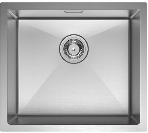 CECIPA Fregadero Cocina 50x44 Cm Acero Inoxidable | Bajo Encimera o Sobre Encimera, Fregadero Cocina 1 Seno Acero Inoxidable, Con Sifón y Kit de Drenaje