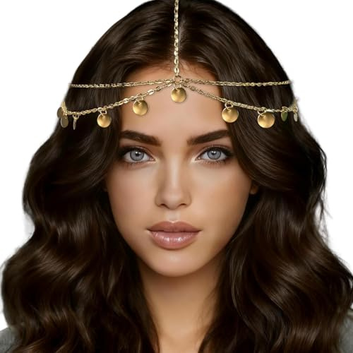 Guld huvudkedja för kvinnor, Cleopatra tillbehör huvudsmuck, festival håraccessoar, indisk huvudsmuck, vardagliga håraccessoarer för fest och makeup
