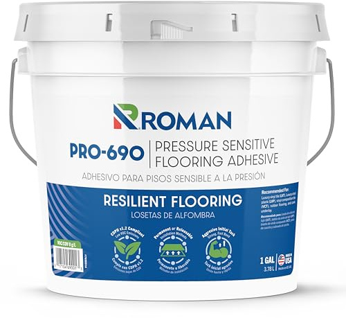ROMAN PRO-690 Pressure Sensitive Flooring Adhesive, 3.78 L | Zero VOC, Releasable or Permanent Install, for LVT, LVP, VCT, and More