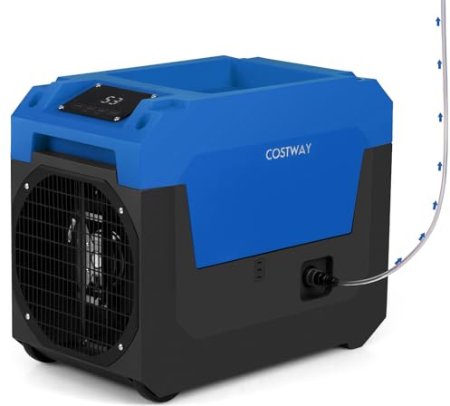 COSTWAY Deshumidificador Comercial 66L/Día con Bomba, Deshumidificador Portátil con Manguera de Drenaje, 2 Ruedas, Temporizador de 24H,para Sótanos, Restauración, Espacios Grandes hasta 167㎡ (Azul)