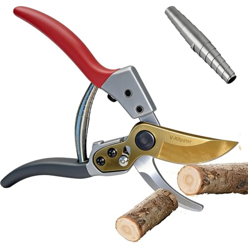 V-Kitpater Secateurs Heavy Duty Pruning Shears + Extra 301 Sealed Wave Spring, SK5 Gold Teflon-Coated Blade, Ergonomic Non-Slip Handle & Safety Lock, Lightweight Garden Shears Gift for Women Men