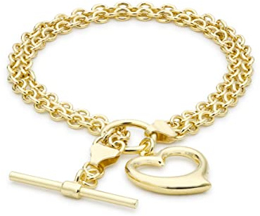 CARISSIMA Women's 9ct Yellow Gold Open Heart 2 Strand Belcher T-Bar Bracelet of 19cm/7.5