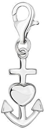 Quiges Charm Anhänger 3D Anker und Herz 925 Silber mit Karabinerverschluss für Bettelarmband