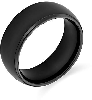 Bling Jewelry Einfacher Schwarzer Kuppel-Titan-Ehering für Paare, für Männer und Frauen, Komfort-Passform, 8MM