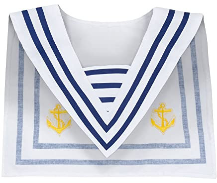 Boland 44354 - Matrosen-Kragen, Weiß-Blau mit gelber Anker-Stickerei, Seefahrer, Kapitän, Schiff, Accessoire, Kostüm, Karneval, Mottoparty