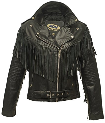 Damen Lederjacke mit Fransen, Chopper Jacke (M)
