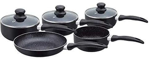 Batterie de cuisine - Lot de casserole induction - set casserole et poêle tous feux - Couvercles ventilés en verre - Batterie de cuisine revêtement en marbre 8 pièces - Herzberg HG5003-BR