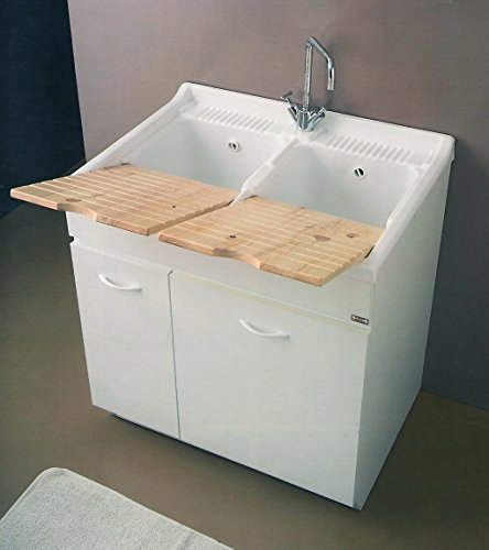 Yellowshop - Mobile Lavatoio Lavapanni Lavanderia e Bagno In Legno A Due Vasche Bocche Con Anta Ante Mobile Mobiletto Pilozza Lavabo Armadio Bianco Cm 80x60 Altezza 85