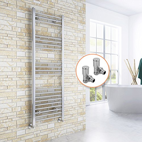 ELEGANT Chrome Straight Towel Radiator Bathroom Heated Towel Rail Radiators with Angled Radiator Valves 1500 x 500 mm