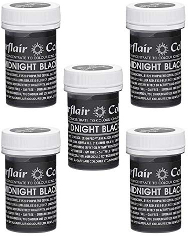 Sugarflair Midnight Black Pastel Food Colouring Paste, Highly Concentrated for Use with Sugar Pastes, Buttercream, Royal Icing or Cake Mix, Subtle Colour Dye - 25g (Pack of 5)