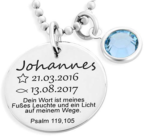Taufkette 925 Silber Junge Gravur Taufspruch Namenskette Taufe Geburtsstein Taufschmuck Psalm Silberkette Taufspruch Taufe Geschenk Patenkind | HANDMADE IN GERMANY