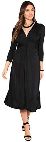 KRISP Women Knot Front 3/4 Sleeve Party Midi Dress (Black, 10 UK), 2705-BLK-10