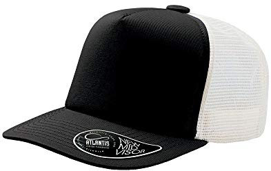 Atlantis Record Mid Visor 5 Panel Trucker Cap (One Size) (Black)