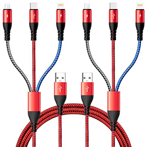 Multi Cavo di Ricarica Veloce 4.5A 2Pack 3m Cavo Caricabatterie Multiplo Tipo C/Lightning/Micro USB Porte 3 in 1 Multi Cavo USB per Telefoni Cellulari,Samsung Galaxy,iPhone,Huawei,PS,Tablets,Di Più