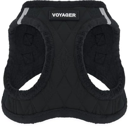 Voyager Step-In Plüsch-Hundegeschirr by Best Pet Supplies - Step-In-Westengeschirr für kleine und mittelgroße Hunde, Weicher Plüsch, Schwarzer Plüsch, size M - Brust 40- 45 cm