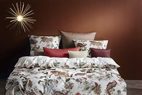 fleuresse Mako-Satin Bettwäsche 155x220 Leopard Blüten Blätter Cashmere 114132-7