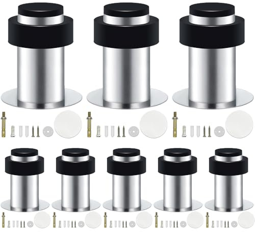 8er Selbstklebender Türstopper, Türstopper zum Schrauben - Montage am Boden oder an der Wand - Edelstahl Gummi Wandtürstopper inkl. Befestigungsmaterial