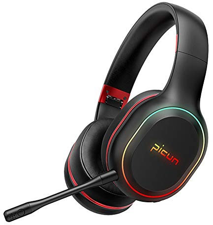 Cuffie da Gioco, Head Gaming Headphone con Retroilluminazione RGB Rainbow, Cuffie Professionali con Vibrazione Dei Bassi e Cancellazione Del Rumore per PS4 / Xbox One/Mac/PC (Nero rosso)