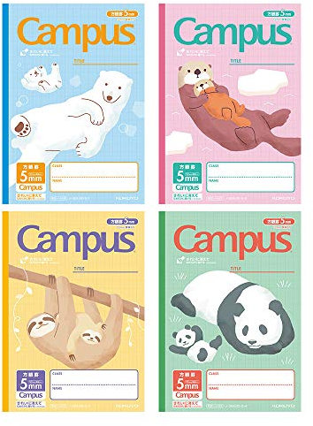 Kokuyo Note-30AS10-5X4 Campus-Notizbücher für verschiedene Zwecke, B5, 5 mm Rasterlineal, glatte Linie, Tiermuster, 4 Stück