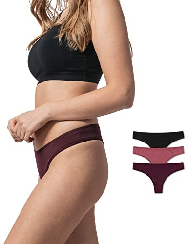 Snocks Brazilian Slip Damen aus Bio-Baumwolle (3er Pack) - Damenunterwäsche mit Perfekter Passform und angenehmem Tragegefühl - Klassisches Unterwäsche Frauen Design - Gr.M, Farbe Mauve/Rott/Schwarz
