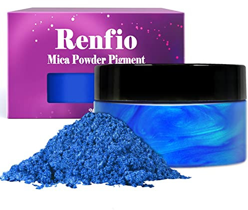 Renfio 100g Mica Powder Pigment, Metallic Natural Dye Mineral Pearl Shimmer Epoxy Harz Farbstoff zum Bemalen Seifenherstellung Slime Badebomben 3,5 Oz - Blau