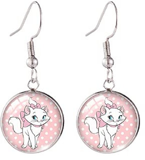 Aristochats Fischhaken-Ohrringe, süßer Marie-Schmuck, runde Glaskuppel, Ohrringe, Geschenke für Mädchen