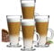 Latte Glasses Tea & Coffee Cups Pack of 4-270ml Temperature Resistant Hot Drink Cafe Mugs with Handle Ideal for Milk Juice Ice Cream Latte, Cappuccino, Espresso and Hot Chocolate