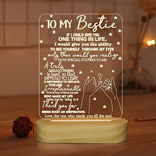 to My Bestie Gifts, 3D Illusion Lamp I Love You Friends Night Light for Best Friend Sister Girls Women BFF Birthday, Soft Warm White Colors LED Wooden Table Lamp