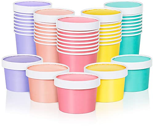 MATICAN Paper Ice Cream Cups with Lids, 40-Pack 9-Oz Soup Cups with Lids, Disposable Ice Cream Containers, 9-Ounce, Multicolor