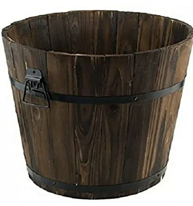 PaMeer-Large Burntwood Barrel Planter Flowers Shrubs Growth Garden Pot Round Outdoor