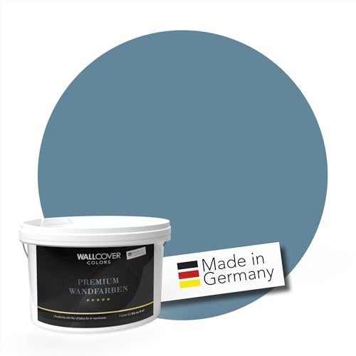 WALLCOVER PREMIUM Wandfarbe Blau 5L für 40m² | Kostbares Porzellanblau | Innenfarbe Edelmatt | Höchste Deckkraft Klasse 1 | Qualität aus Deutschland