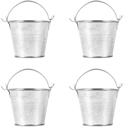 Veemoon 4pcs Small Metal Bucket Heavy-Duty Tin Bucket Garden Mini Bucket with Handle for Cleaning Storage Garden Waste Drink Cooler Indoor Outdoor