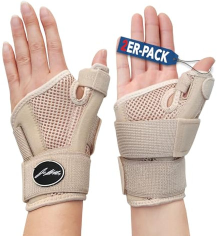 Dr. Arthritis Von Ärzten Entworfen Handgelenk Bandage Daumenbandage Links/Rechts Handgelenkstütze mit Daumenschiene Stabilisierende Handgelenkbandage mit Daumenortthese, 2er-Pack, Beige
