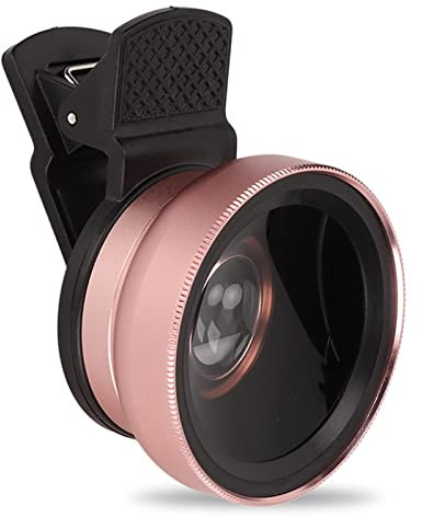 Bewinner Objectif de Téléphone, Objectif Universel 2 en 1 pour Téléphone Portable HD Clip Universel Professionnel 0,45X Grand Angle 12,5X Objectif Macro pour 13, 12, 11, XS, XR, 8 7 6s Plus(Or Rose)