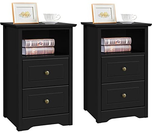 Yaheetech 2er Set Nachtschrank Nachttische mit 2 Schubladen und 1 Ablagefach Modern Schuladenschrank aus Holz Boxspringbett Nachtkommode für Schlafzimmer/Wohnzimmer, 40 x 35 x 60 cm