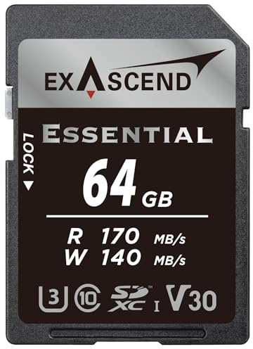 Essential 64GB SDXC UHS-I V30 Memory Card Card Continuous Shooting Mode & Full-HD & 4K UHD Recording 170 MB/s Read, 140 MB/s Write, UHS-I, Class 10, U3, V30 Camera SD Card (UHS-I V30, 64GB)