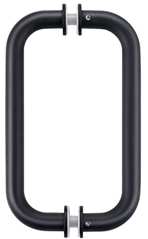 Ranbo Shower Glass Door Handle, 152mm (6 Inch) Hole Centres, Matt Black, 304 Stainless Steel, 1.0mm Thick Tube, Fits 6–12mm (1/4–1/2) Glass, for Bathroom Door Installation or Replacement.