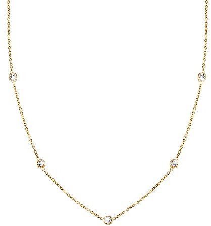 GD GOOD.designs Kristall Kette für Damen Gold mit weißen Cubic Zirkonia Steinen (4mm) I Goldene Glitzer Halskette aus Edelstahl