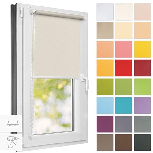 Estika Rollo für Fenster ohne Bohren - 55cm x 150cm - Perle - 25 Stofffarben, Klemmfix Montage, Fensterrollos für innen, Sichtschutz für Fenster und Balkontür (55 cm Stoffbreite)