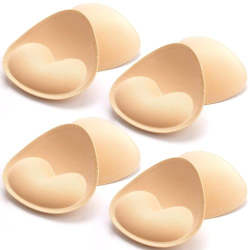 KSang Bra Pads Inserts Breast Enhancer - 4 Pairs Sew in Bra Cups for Sports Bras Swimsuits Bikini Push up Pads Fits A Cup, Beige, Heart A