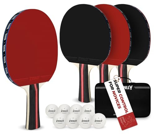 ZTTENLLY Tischtennisschläger mit Bällen und Aufbewahrungskoffer - Bessere Kontrolle & klebriger Umkehrgummi - Tischtennisschläger Set für Spiele drinnen und draußen