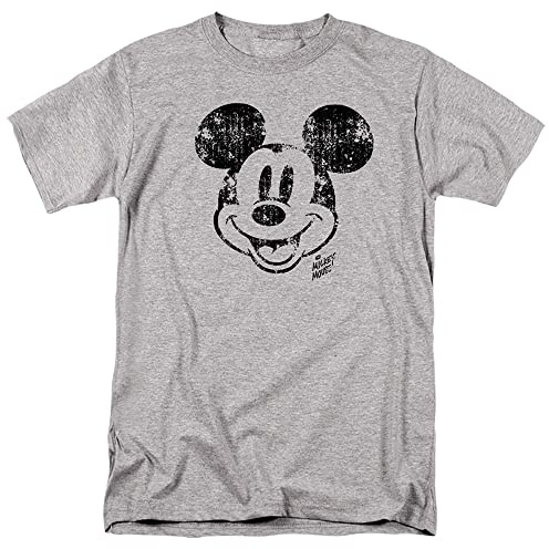 Cotton Soul Disney Mickey Mouse Face Distress Unisex T Shirt, Grey Heather
