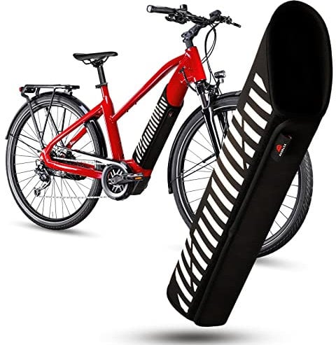 Protective Case with Reflectors for E-Bike Battery Protection for Bicycle E Bike Battery from Cold and Dust Integrated Pocket for Smartphone Wallet and Cards Suitable for Batteries with 32-37 cm